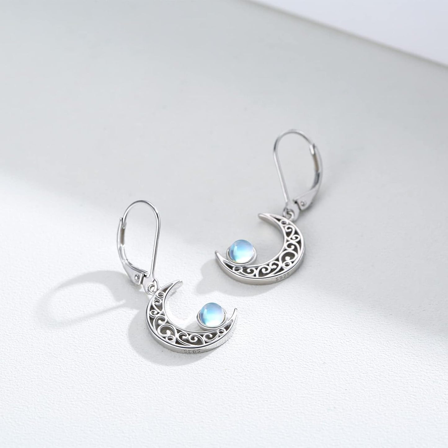 Celtic Moon Sterling Silver Moss Agate Star Earrings - Hypoallergenic Moon Jewelry Gifts for Women