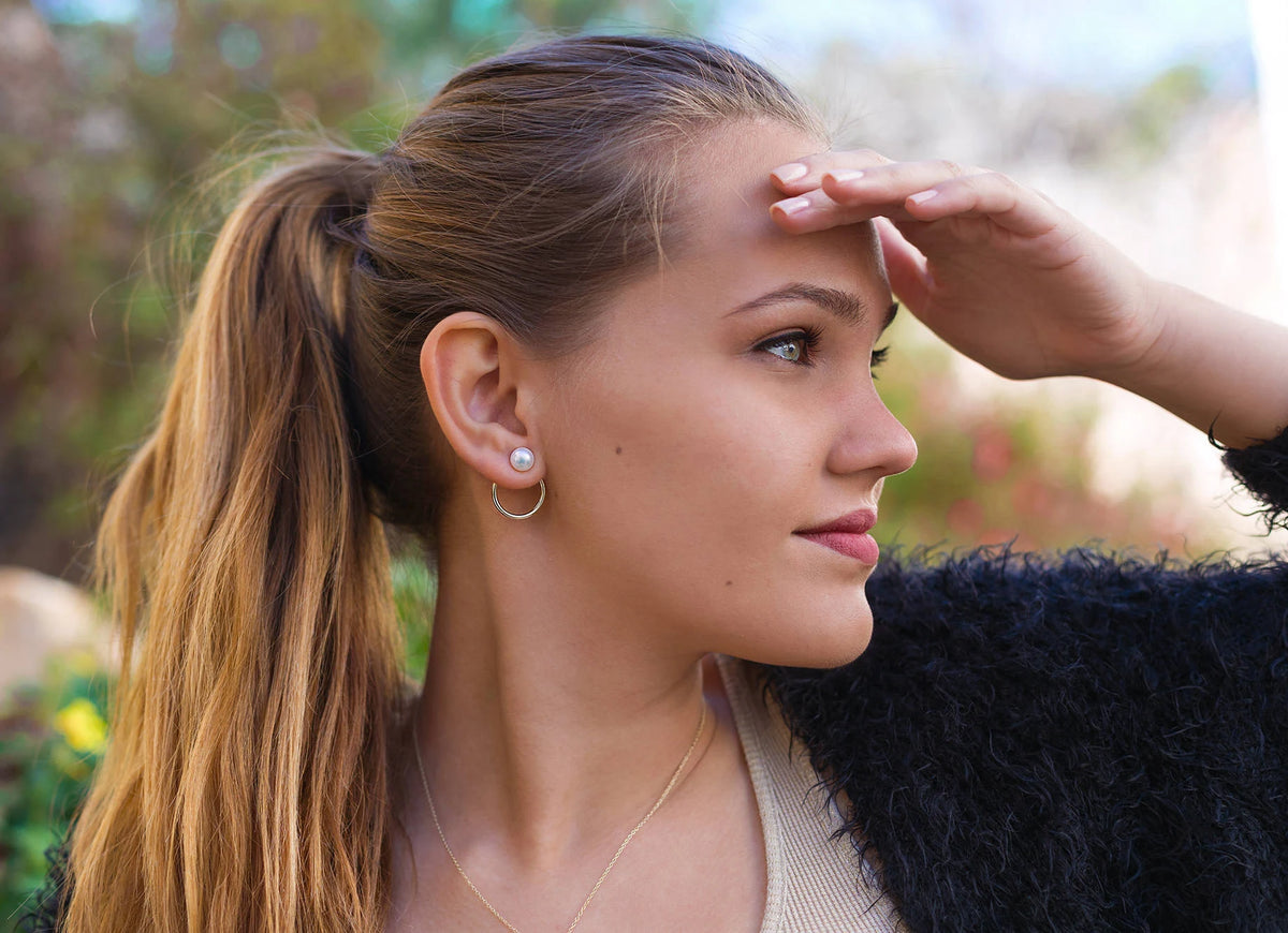 Pearl & Circle Ear Jacket Earrings