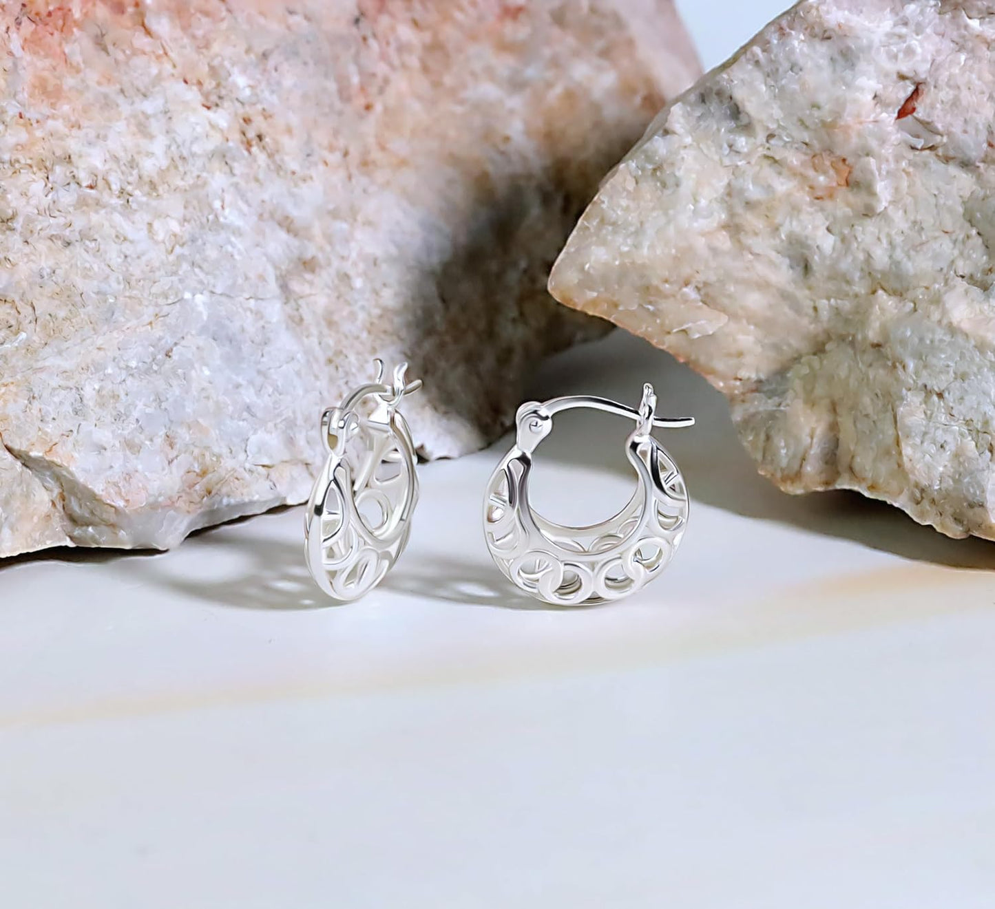 925 Sterling Silver Filigree Intertwined Infinity Small 17Mm Hoop Earrings for Women, Silver, Yellow Gold & Rose Gold