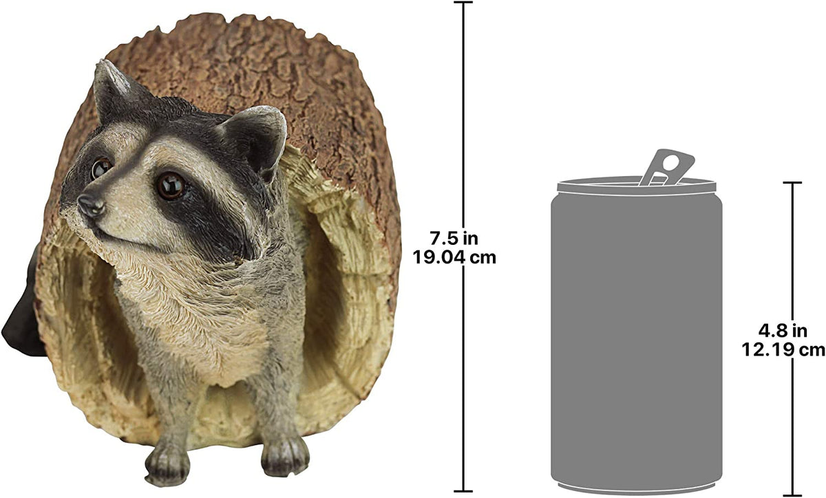 Bandit the Raccoon Indoor/Outdoor Garden Animal Statue, 10 Inch Long, Cast Stone Resin, Full Color Finish