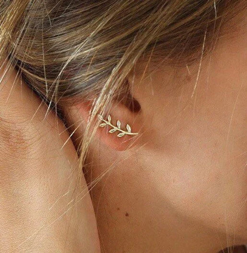 Gold Leaves Ear Climber - Leaf Ear Cuff Earrings - Silver Leaf Ear Climbers - Minimalist Leaf Earrings - Leaves Pin Ear Climber Earrings