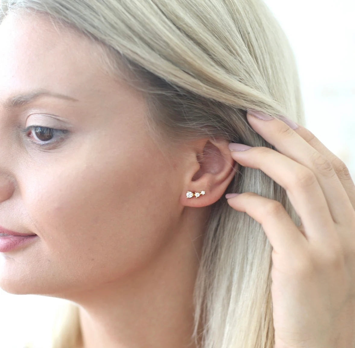 Diamond Stud Earrings,Diamond Ear Climber Earrings,Statement Earrings,Best Friend Birthday Gift,Minimalist Earrings,Jx90