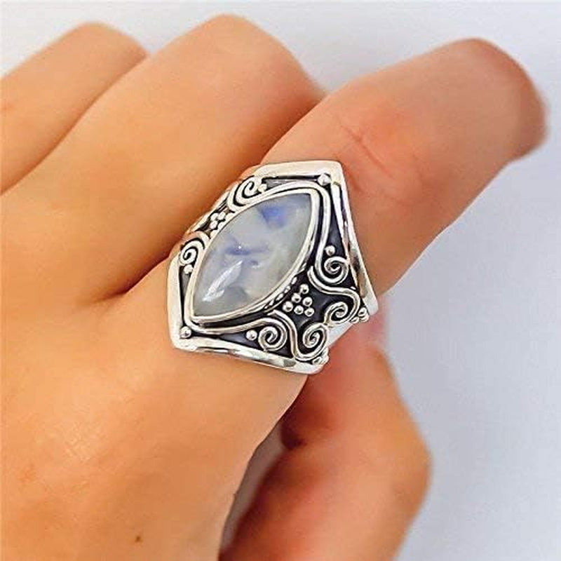Vintage Silver Ring 925 Silver Natural Moonstone Women Jewelry Elegant Gemstone Wedding Ring(6)