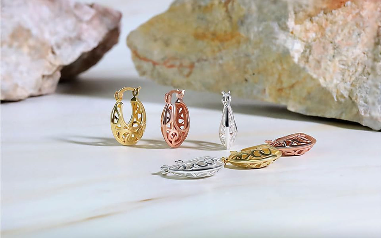 925 Sterling Silver Filigree Intertwined Infinity Small 17Mm Hoop Earrings for Women, Silver, Yellow Gold & Rose Gold