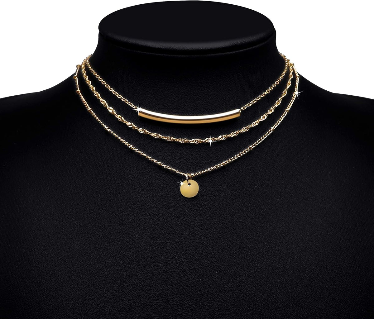 Dainty Layered Choker Necklaces Handmade Coin Tube Star Pearl Pendant Multilayer Adjustable Layering Chain Gold Plated Necklaces Set for Women