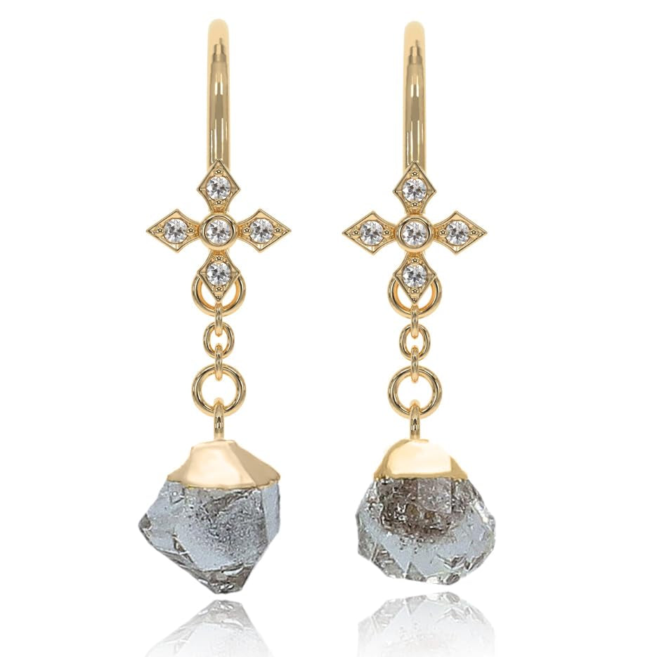 Clear Quartz Earrings for Women in Raw Stone Drop Shape - 18K Gold Plated, Certified 925 Sterling Silver Earring - Hypoallergenic Gold Jewelry for Women, Mothers Day Gifts, Birthday Gifts for Women
