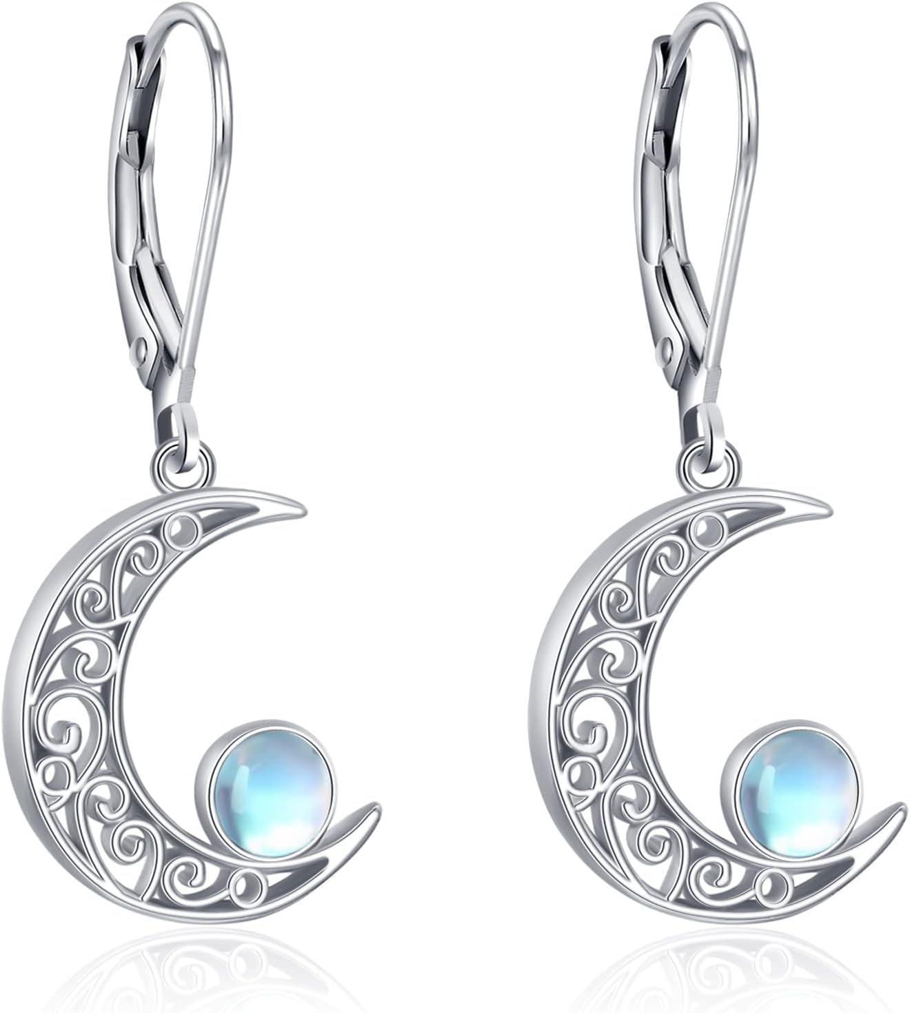 Celtic Moon Sterling Silver Moss Agate Star Earrings - Hypoallergenic Moon Jewelry Gifts for Women