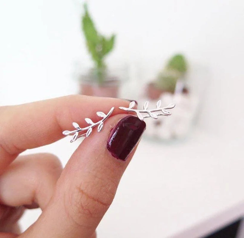 Gold Leaves Ear Climber - Leaf Ear Cuff Earrings - Silver Leaf Ear Climbers - Minimalist Leaf Earrings - Leaves Pin Ear Climber Earrings