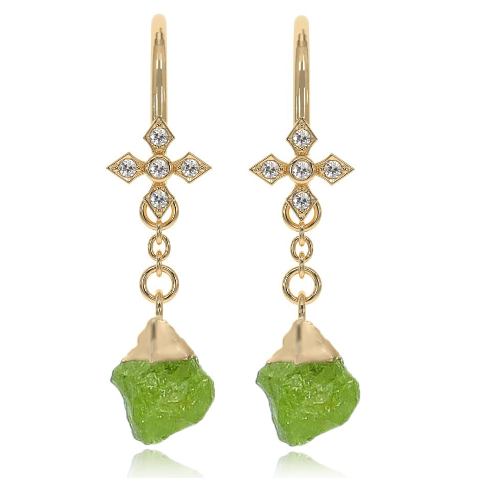 Peridot Earrings for Women in Raw Stone Dangle Drop Shape - 18K Gold Plated, Certified 925 Sterling Silver Earring - Hypoallergenic Gold Jewelry for Women, Mothers Day Gifts, Birthday Gifts for Women