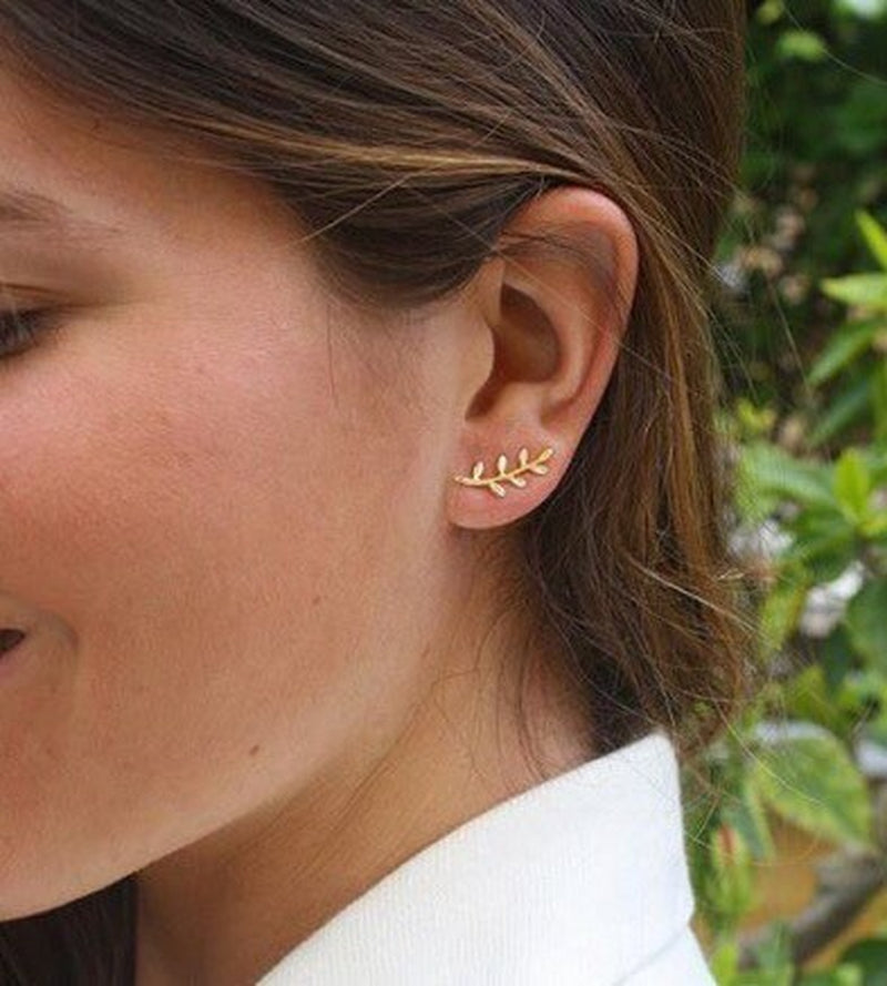 Gold Leaves Ear Climber - Leaf Ear Cuff Earrings - Silver Leaf Ear Climbers - Minimalist Leaf Earrings - Leaves Pin Ear Climber Earrings
