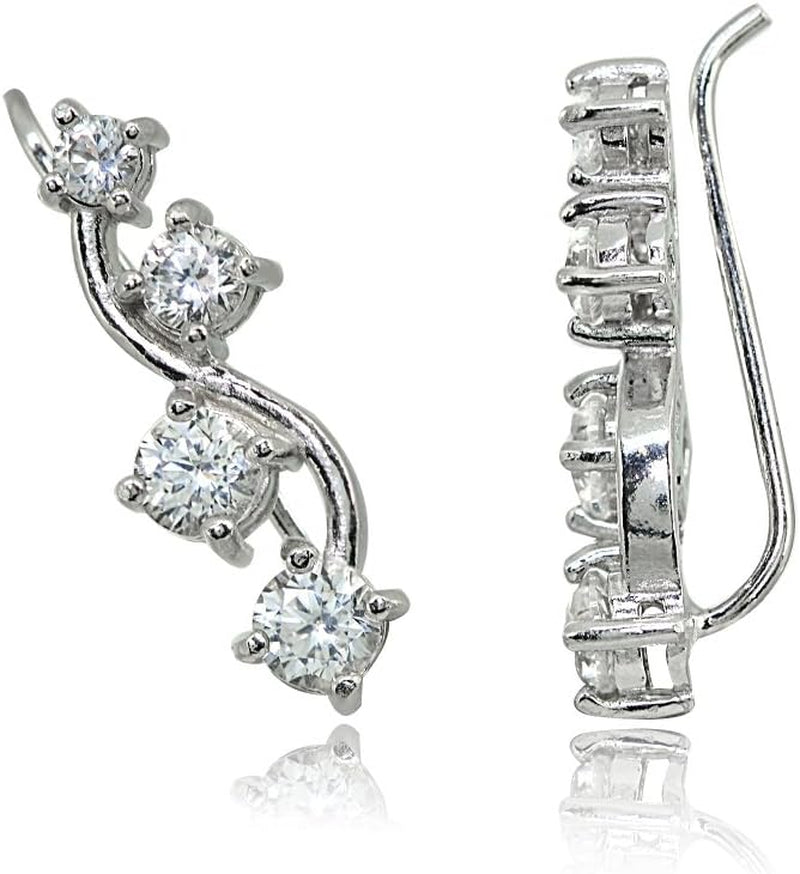 Sterling Silver Genuine or Synthetic Gemstone Small Fashion Trenty Vine Climber Crawler Cuff Earrings for Women