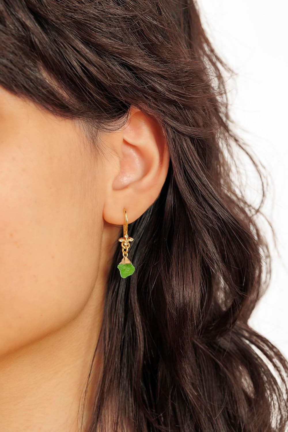 Peridot Earrings for Women in Raw Stone Dangle Drop Shape - 18K Gold Plated, Certified 925 Sterling Silver Earring - Hypoallergenic Gold Jewelry for Women, Mothers Day Gifts, Birthday Gifts for Women
