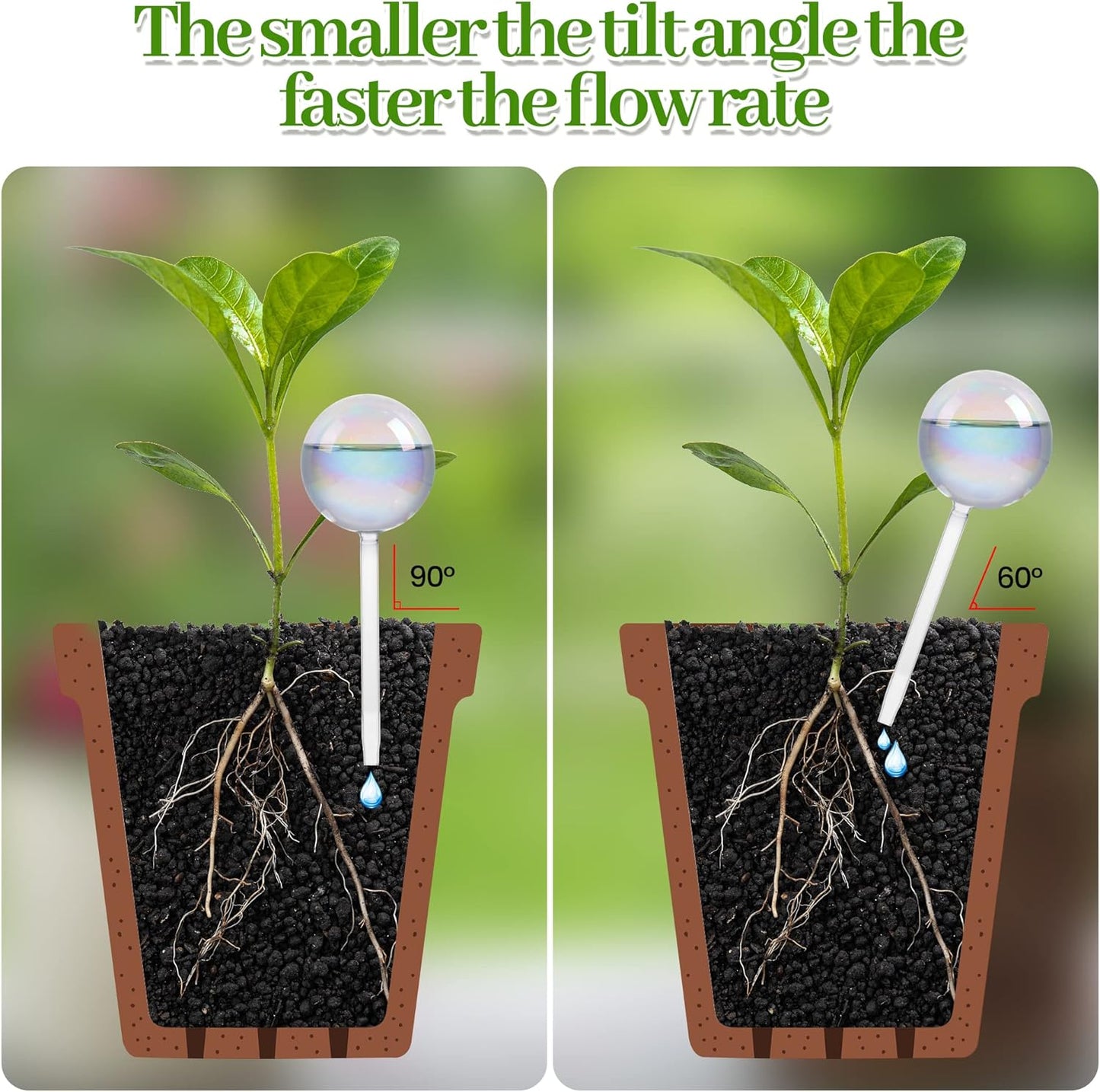 Plant Watering Globes - 4 Pack Iridescent Rainbow Gradient Color Clear Glass Plant Watering Devices - Self Watering Planter Insert for Indoor and Outdoor Plants - Measures 9" L X 2.9" D