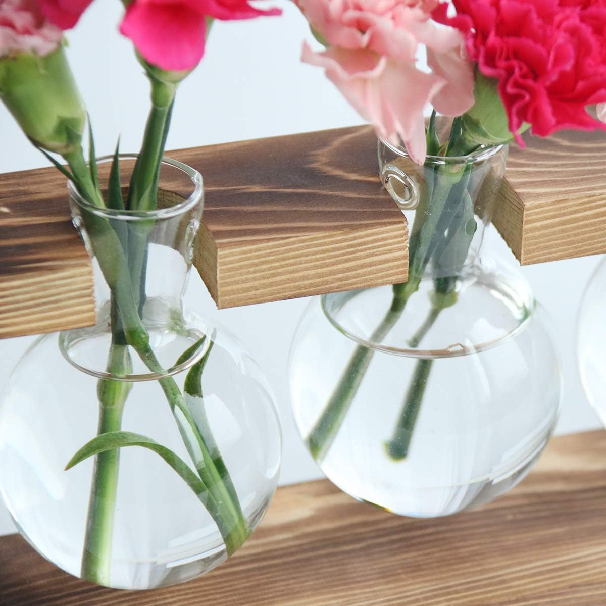 Glass Plant Terrarium - 3 Bulbs Propagation Station with Retro Wood Stand Indoor Garden Planter, Bulb Vase & Desktop Decor for Home Kitchen Wedding, Gift for Women & Plant Lover