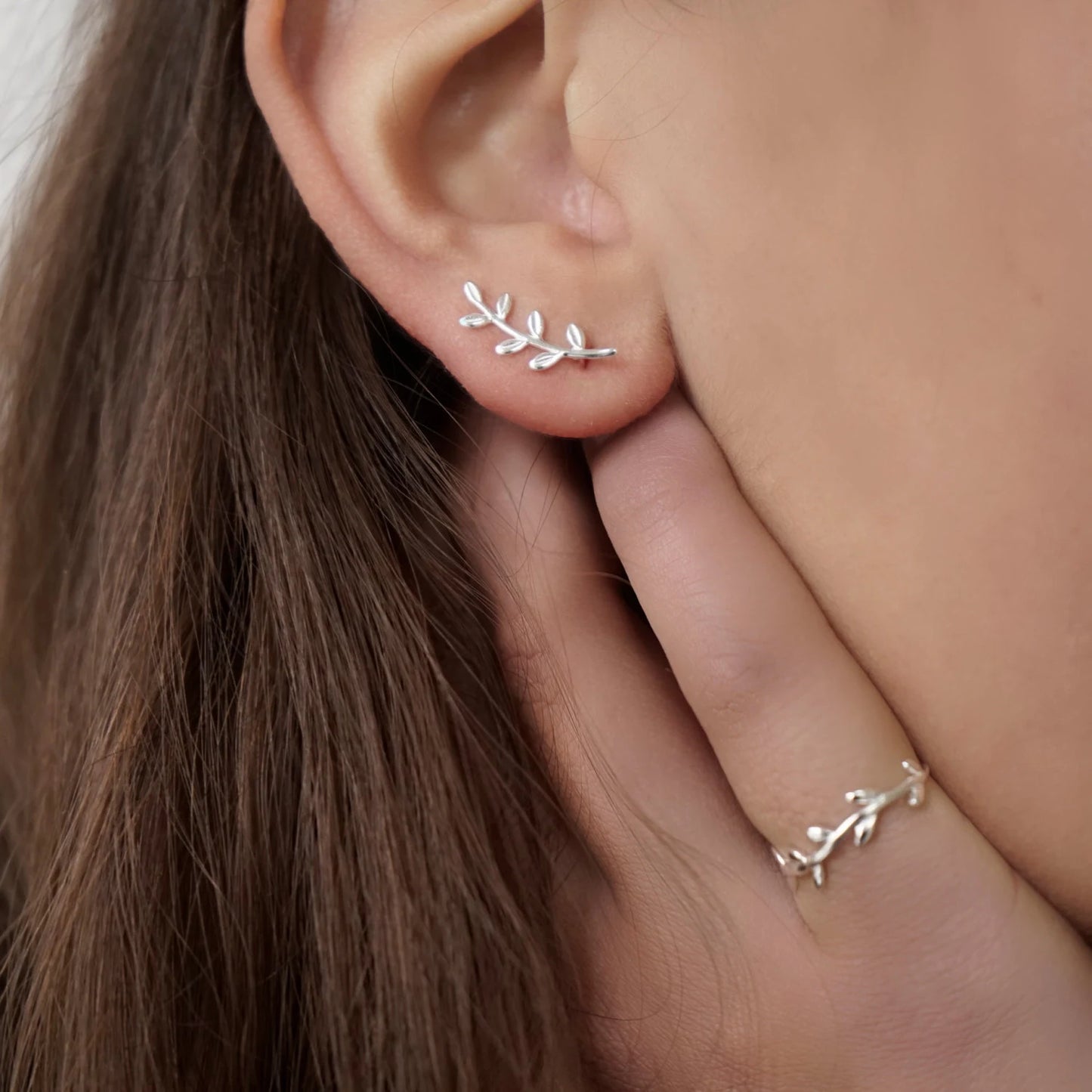 Gold Leaves Ear Climber - Leaf Ear Cuff Earrings - Silver Leaf Ear Climbers - Minimalist Leaf Earrings - Leaves Pin Ear Climber Earrings