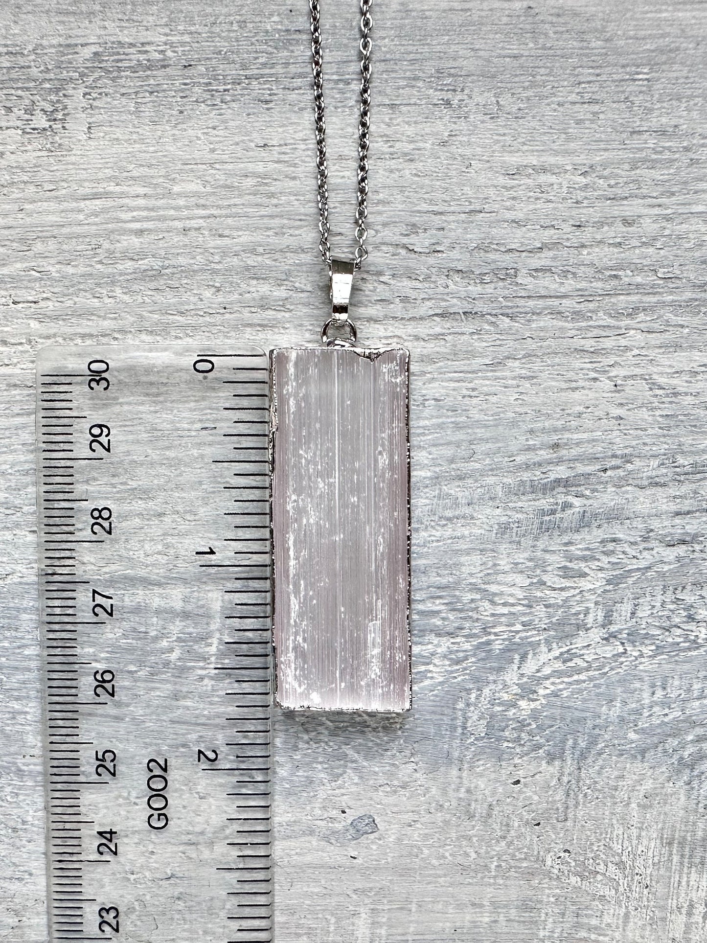 Selenite Necklace, Selenite Silver Pendant, Raw Selenite Necklace, Natural Selenite, White Rectangle Pendant Necklace, Raw Stone Jewelry