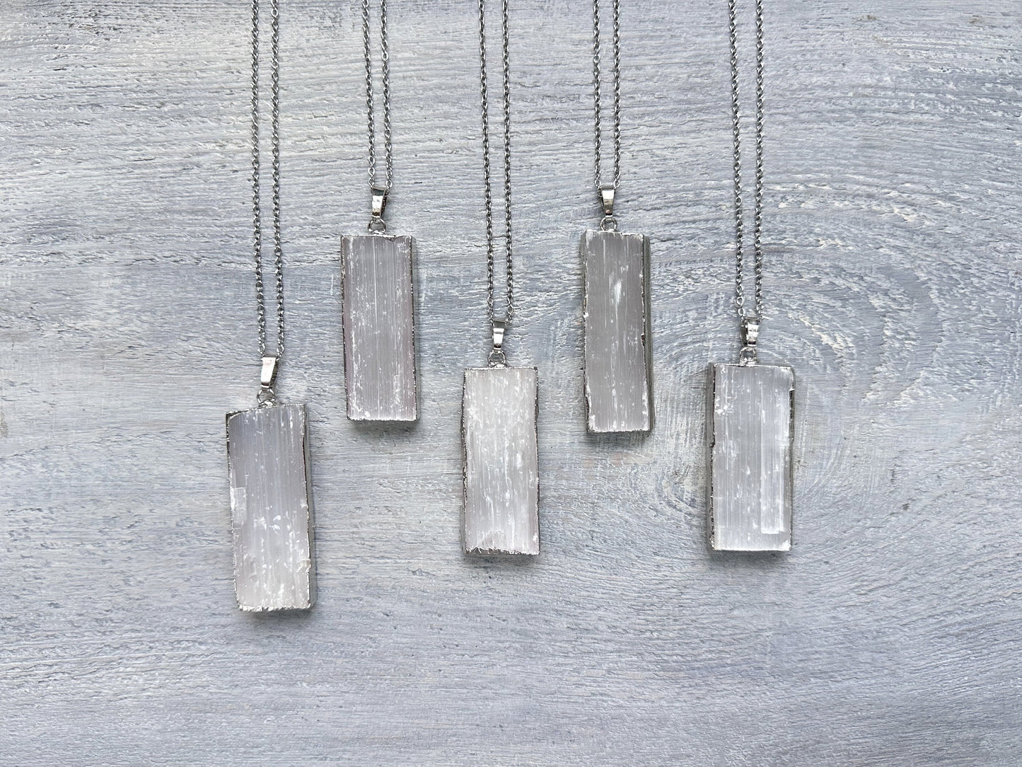 Selenite Necklace, Selenite Silver Pendant, Raw Selenite Necklace, Natural Selenite, White Rectangle Pendant Necklace, Raw Stone Jewelry