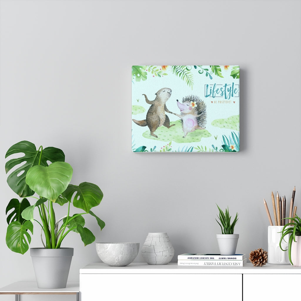 Be Positive.!! dancing beaver and hedgehog canvas