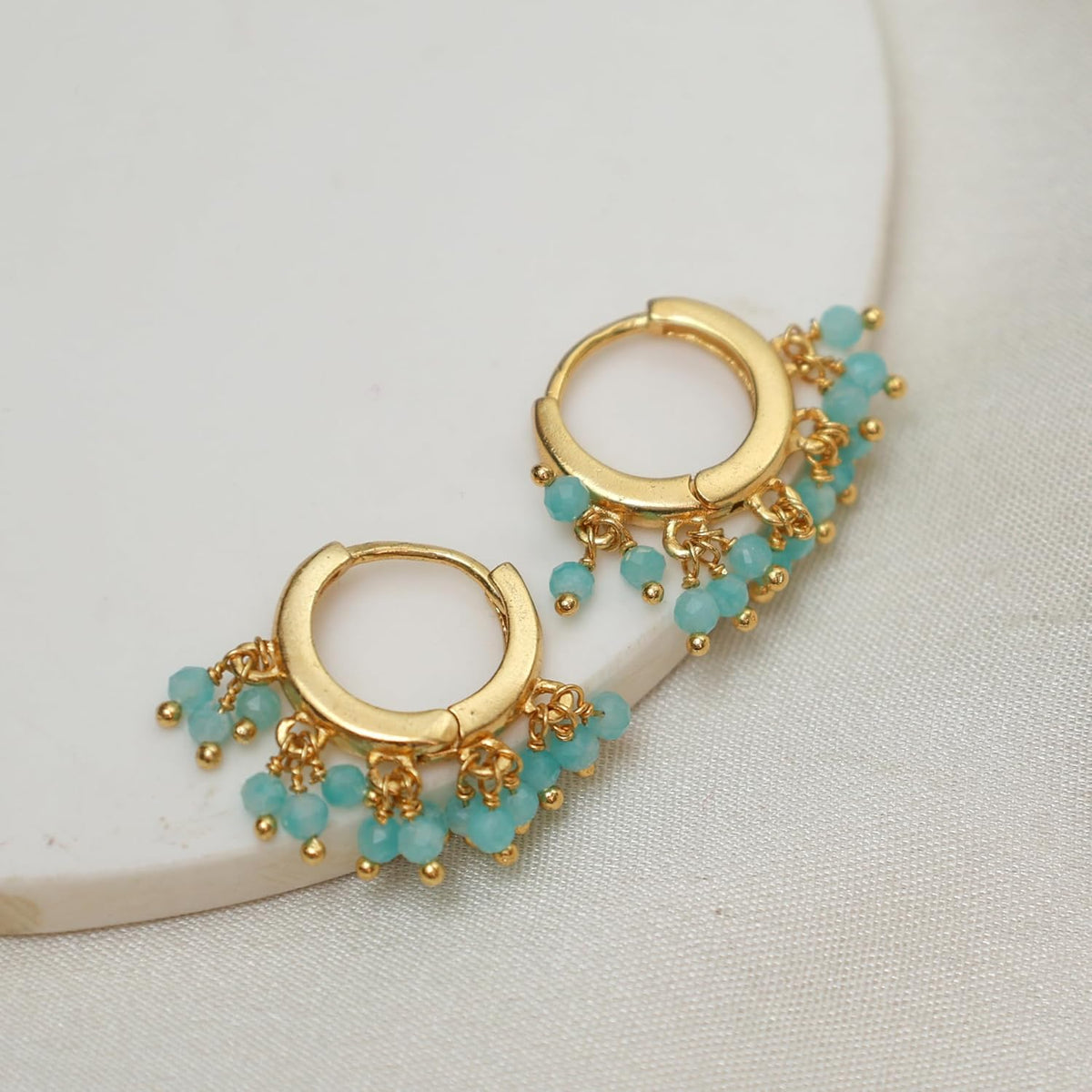 Gempires Turquoise Beaded Earrings December Birthstone Lightweight Jewelry Hypoallergenic Gold Plaed Statement Everyday Huggie Earrings for Women