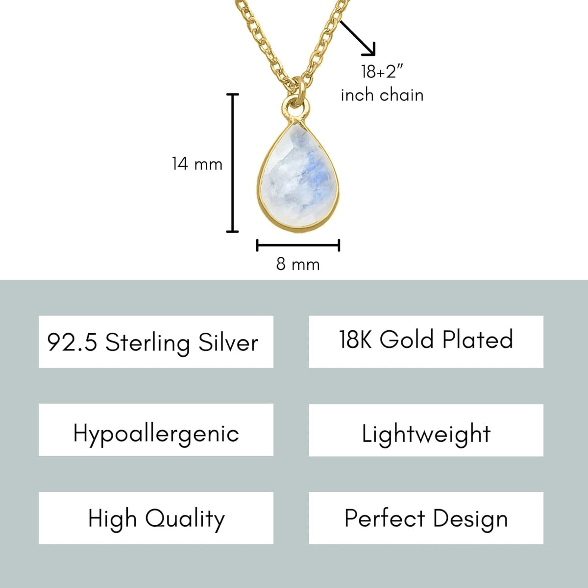 Moonstone Necklace for Women, Premium Gold Pear Drop Necklaces - Tarnish Free 18K Gold Plated Certified S925 Classic Statement Necklace Gold Jewelry for Women - Mothers Day Gifts for Mom Wife