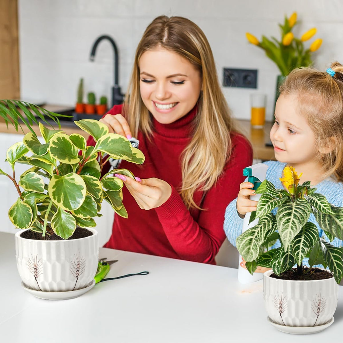Ceramic Plant Pots 4" & 5.5" & 7" Plant Pots Indoor with Drainage, Set of 3 Ceramic Pots for Plants, Outdoor Flower Pot with Drainage Holes and Saucers