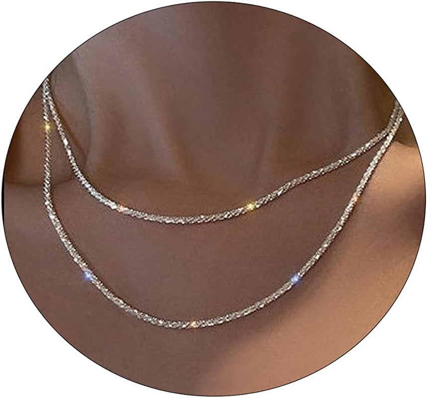 Herringbone Choker Necklace Set Double Layer Snake Chain Herringbone Chain Necklace Layering Necklace Set Cuban Chain Necklace for Women