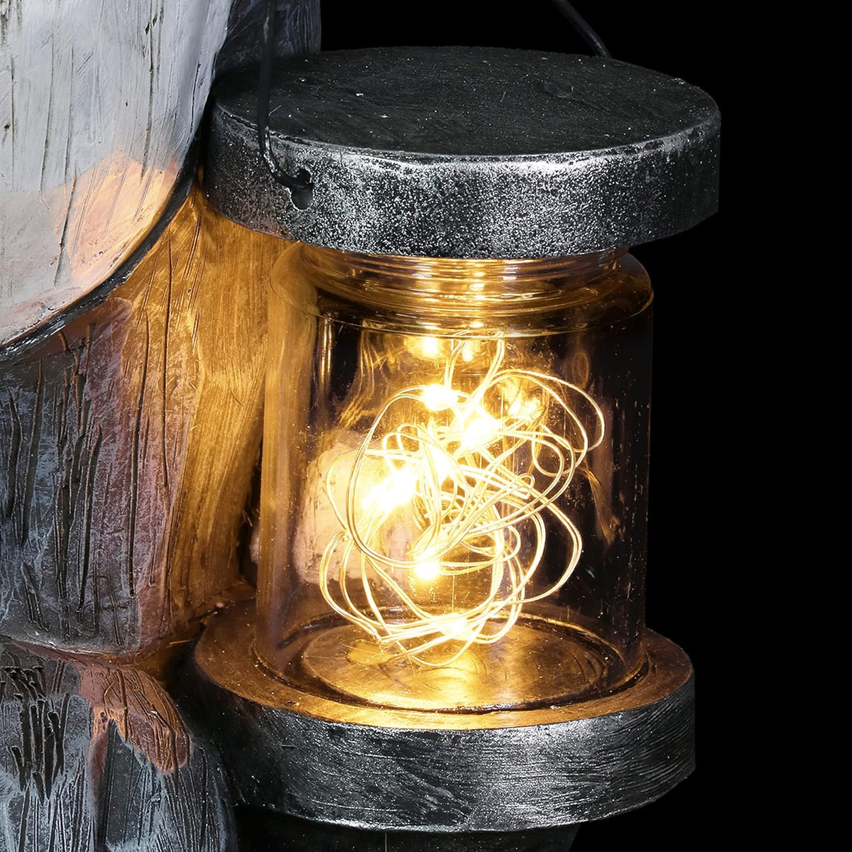 Garden Sculpture, Raccoon Solar Garden Statue with 2 Jars, 16 LED Firefly Lights, Outdoor Garden Decoration, 7.5 X 9 X 10.5 Inch
