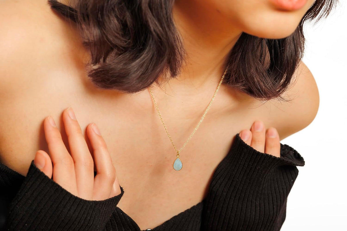 Moonstone Necklace for Women, Premium Gold Pear Drop Necklaces - Tarnish Free 18K Gold Plated Certified S925 Classic Statement Necklace Gold Jewelry for Women - Mothers Day Gifts for Mom Wife