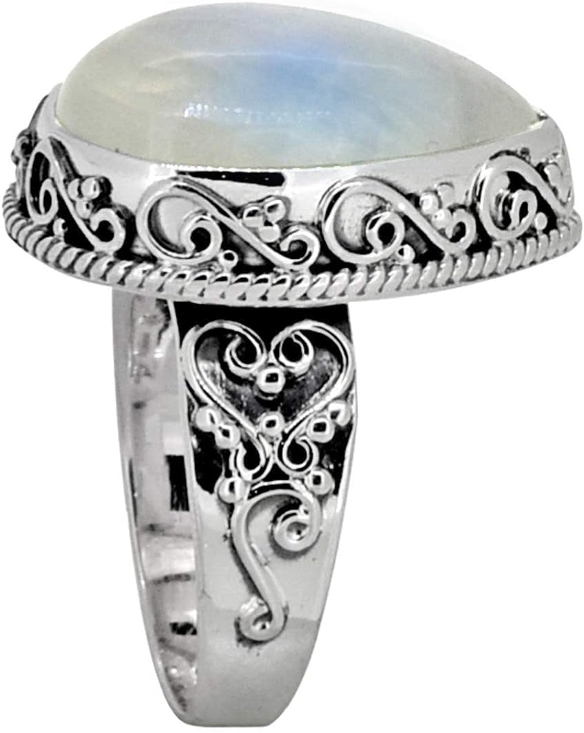 Rainbow Moonstone Ring Solid 925 Sterling Silver Jewelry