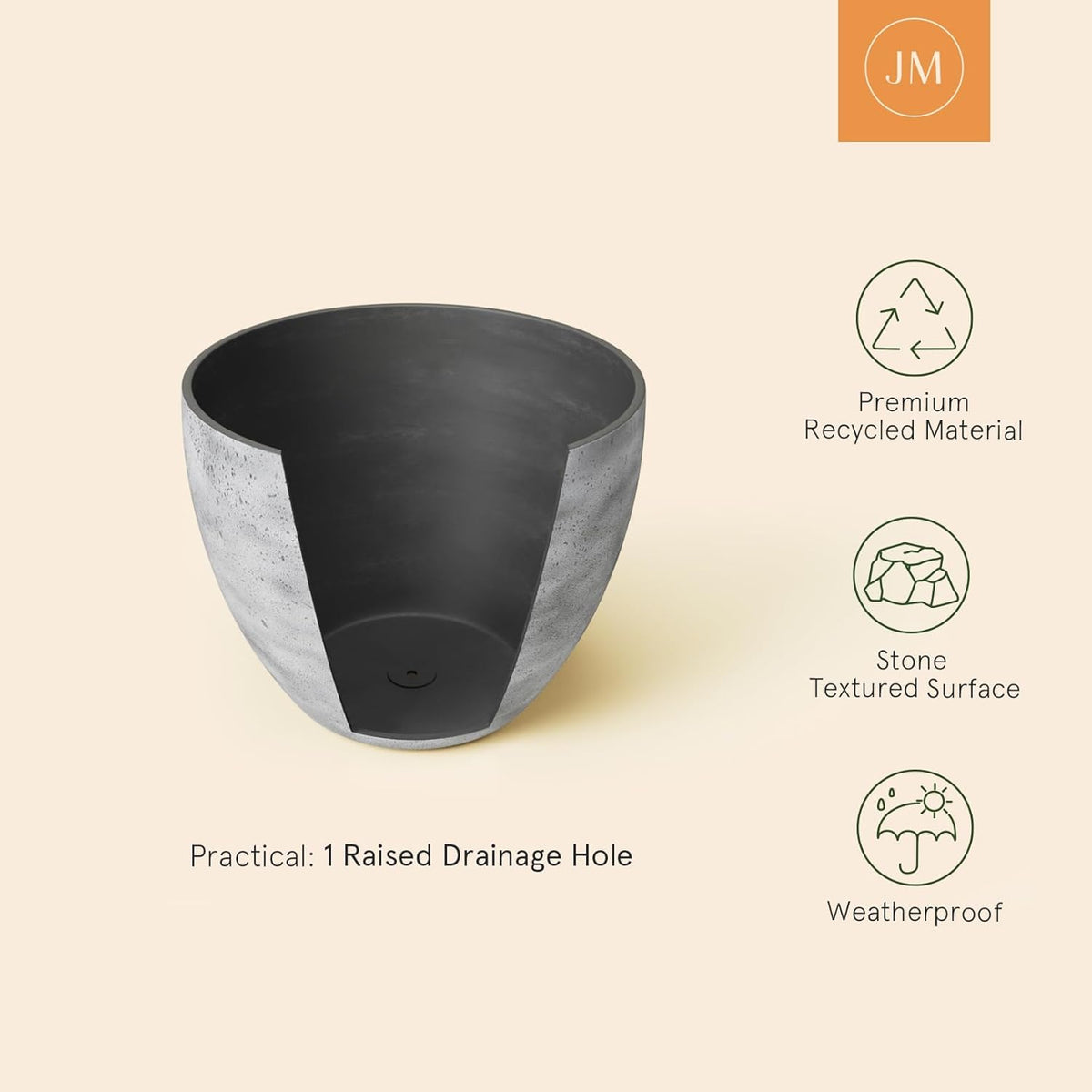 14.2/11.3/8.6 Inch Planters,Set of 3 Indoor/Outdoor round Planters,Grey Tree Planters,Plant Container with Drain Holes,Flower Pots for Patio and Deck