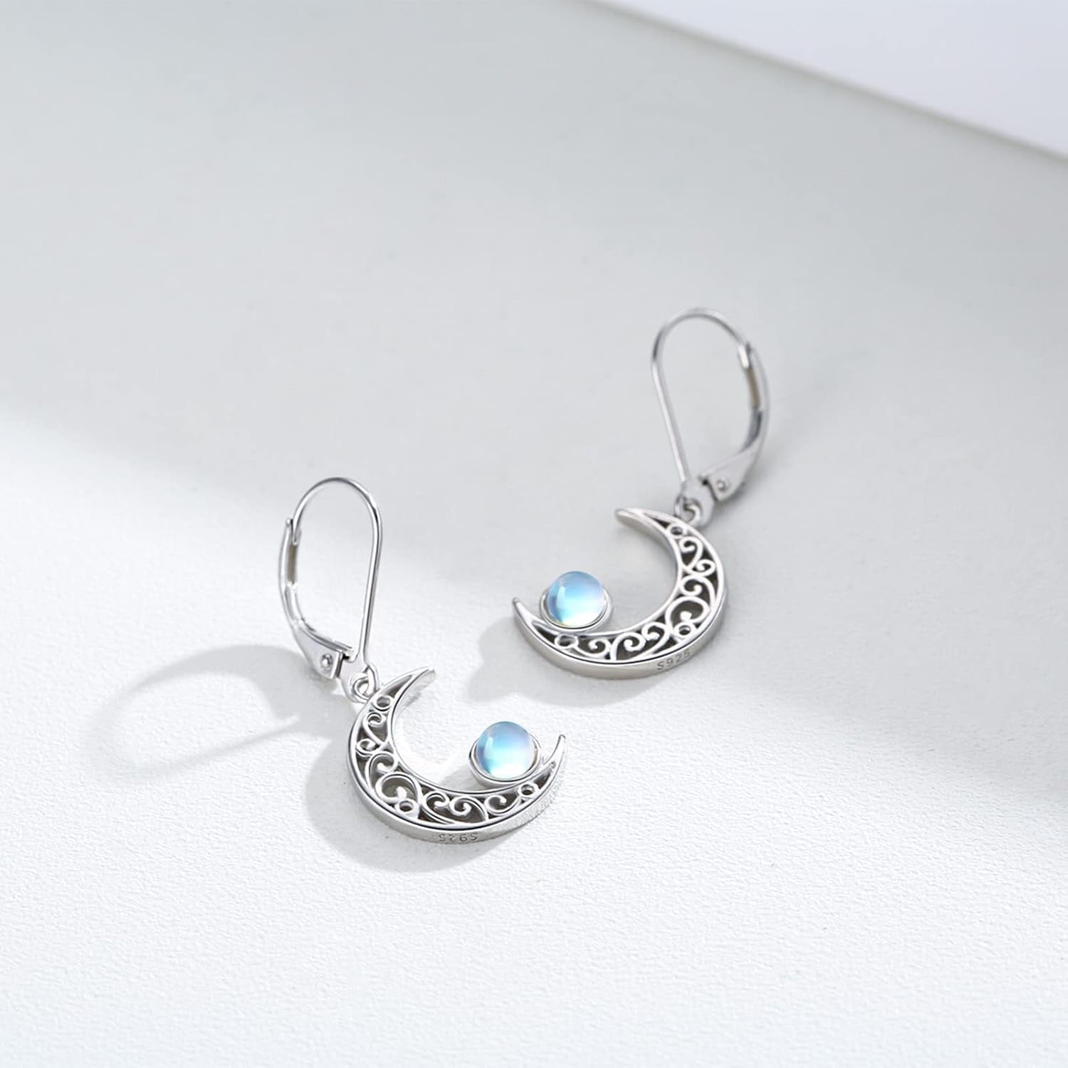 Celtic Moon Sterling Silver Moss Agate Star Earrings - Hypoallergenic Moon Jewelry Gifts for Women