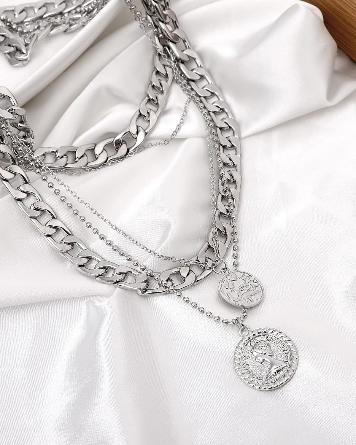Layered Necklaces for Women Trendy Retro Coin Pendant Necklace Dainty Chunky Chain Choker Necklaces for Jewelry Birthday Gifts