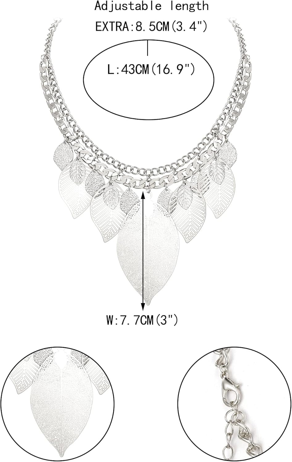Bridal Statement Necklaces for Women, Choker Collar Chunky Leaf Boho Bib Costume Necklace Jewelry