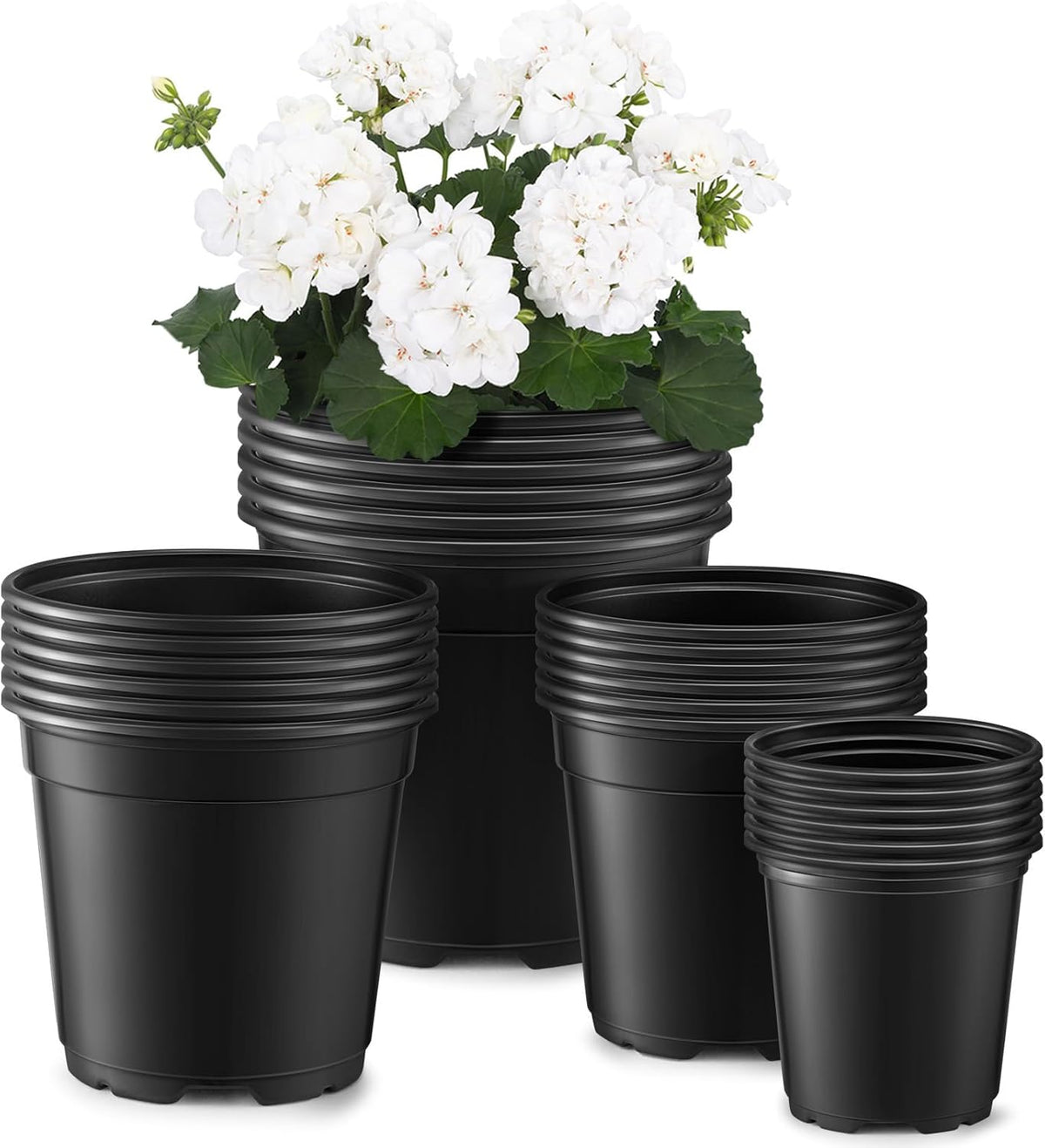 Nursery Pots with Drainage Holes Pack of 24 Pcs 3.5/4.5/5.5/6.5 Inch and Plant Label Flexible Seedling Pots Seed Starting Planter for Indoor Outdoor Flowers Succulents Cactus