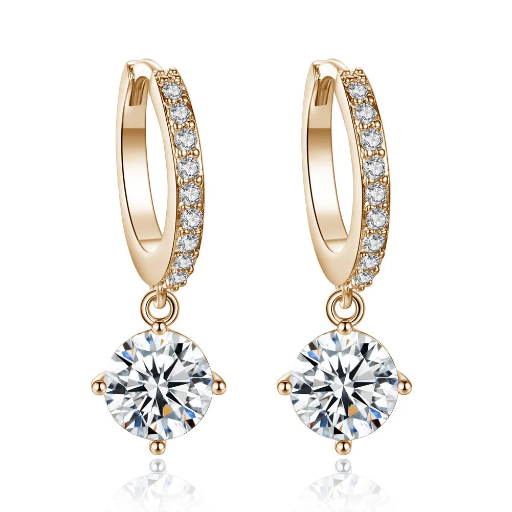 Luxurious 18K Real Gold Silver Plated Crystal Dangle Hoop Earrings for Women Drop & Dangle Earrings Cubic Zirconia Clip-On Charm Earrings Diamond Earring Set