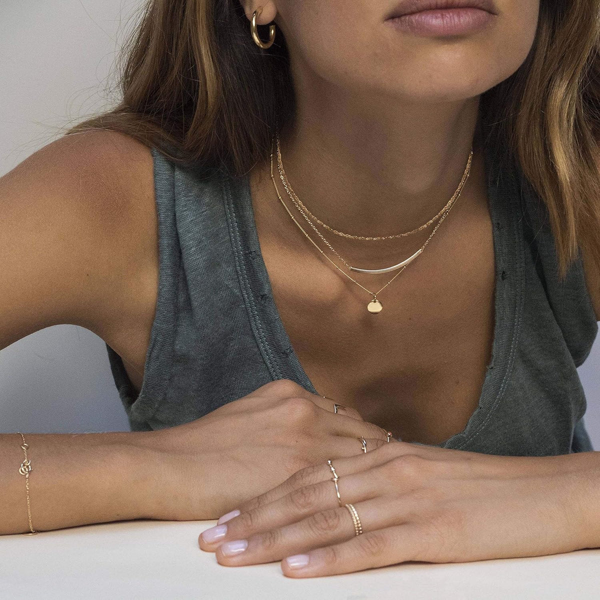 Dainty Layered Choker Necklaces Handmade Coin Tube Star Pearl Pendant Multilayer Adjustable Layering Chain Gold Plated Necklaces Set for Women