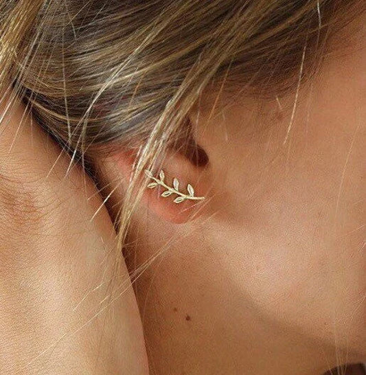 Gold Leaves Ear Climber - Leaf Ear Cuff Earrings - Silver Leaf Ear Climbers - Minimalist Leaf Earrings - Leaves Pin Ear Climber Earrings