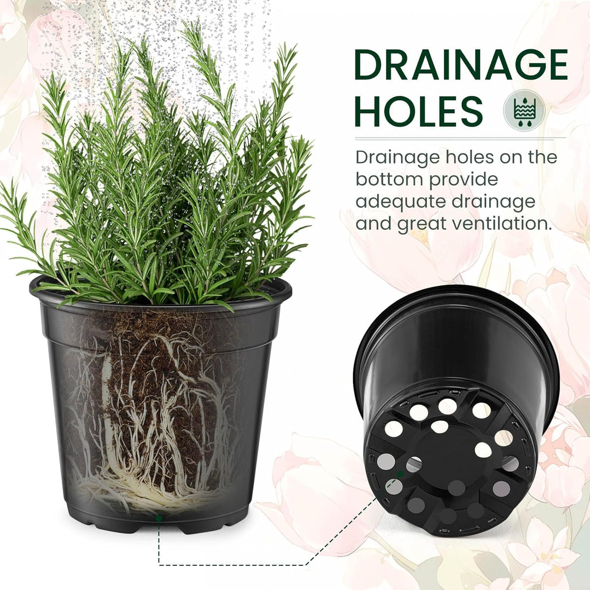 Nursery Pots with Drainage Holes Pack of 24 Pcs 3.5/4.5/5.5/6.5 Inch and Plant Label Flexible Seedling Pots Seed Starting Planter for Indoor Outdoor Flowers Succulents Cactus