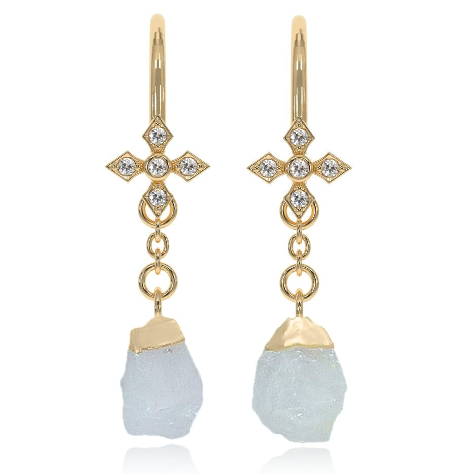 Moonstone Earrings for Women Raw Stone Dangle Drop Shape - 18K Gold Plated, Certified 925 Sterling Silver Earring - Hypoallergenic Gold Jewelry for Women, Mothers Day Gifts, Birthday Gifts for Women