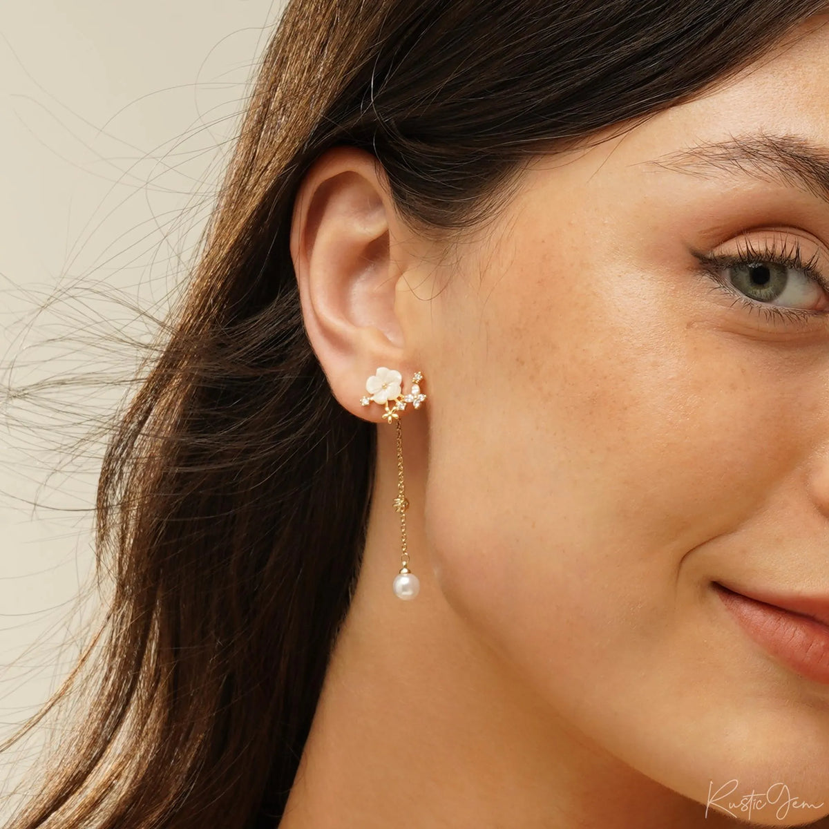 Natural Pearl Flower Dangle Earrings, Dainty Pearl Earrings, Drop Pearl Earrings, Wedding Earrings, Bridesmaid Gift, Bridesmaid Gift for Her