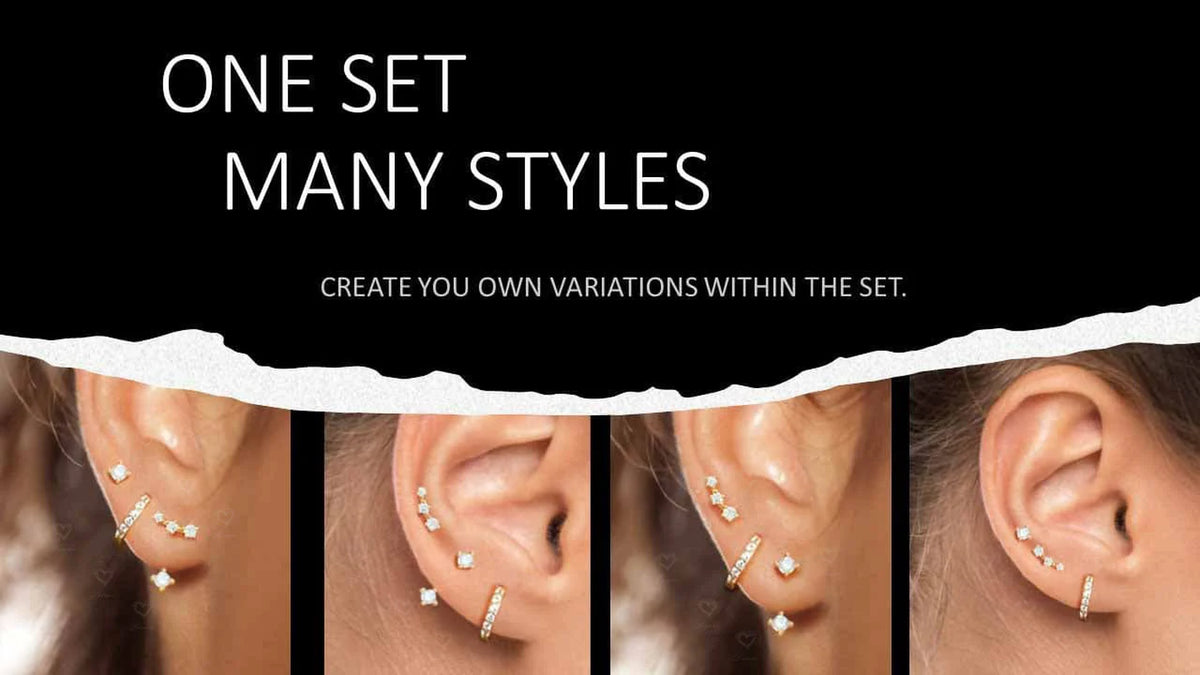 Sterling Silver Minimalist Set: Earring Jacket, Huggies Hoop, Ear Climber for Multi Piercings, Dainty Everyday Ear Stack, Ready to Gift Set