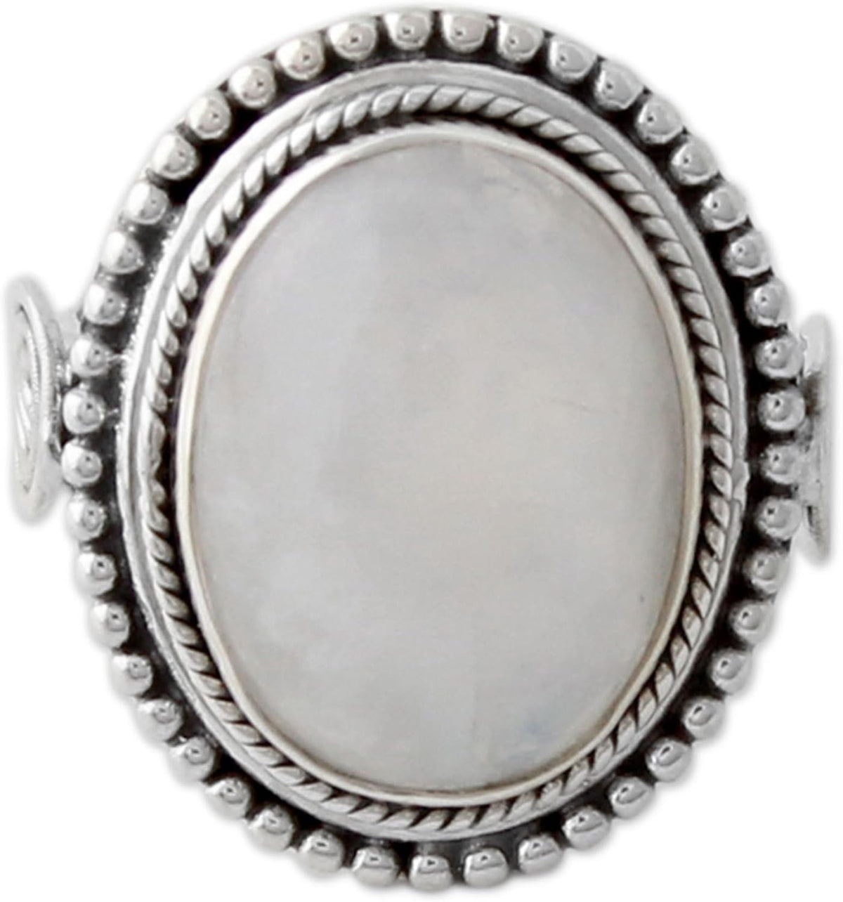 Artisan Handmade Rainbow Moonstone Cocktail Ring India .925 Sterling Silver with White Clear 'Rainbow Glow'