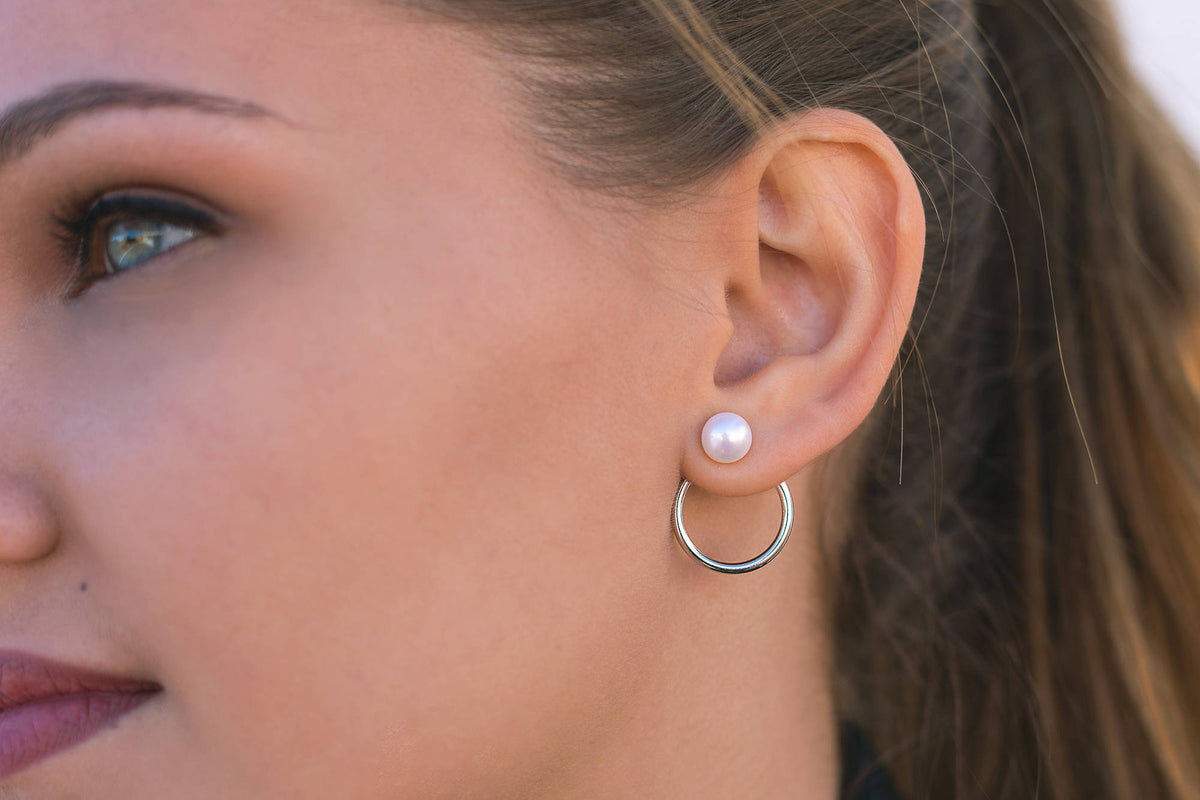 Pearl & Circle Ear Jacket Earrings
