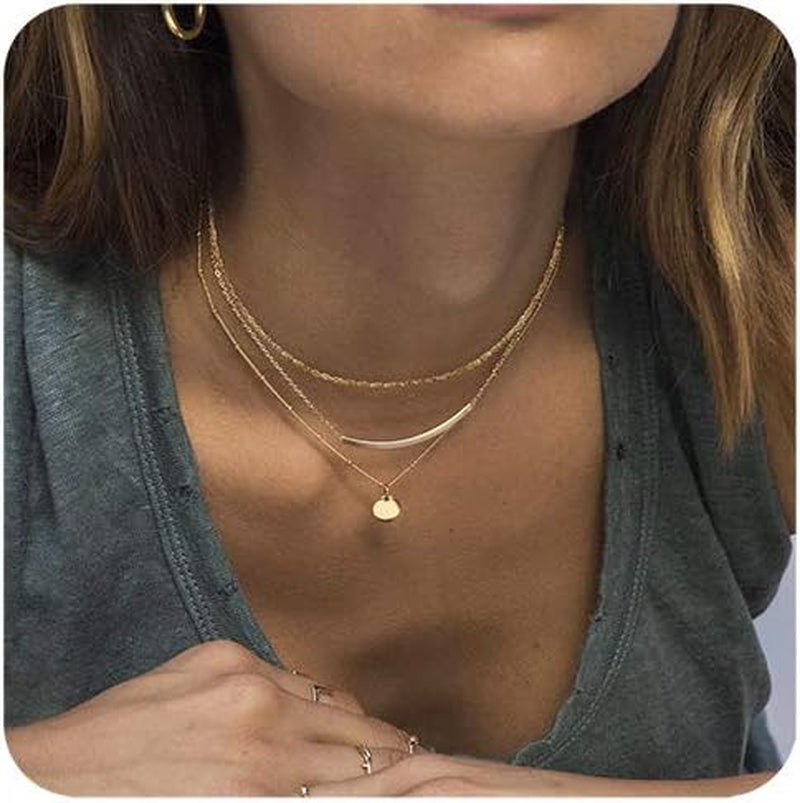 Dainty Layered Choker Necklaces Handmade Coin Tube Star Pearl Pendant Multilayer Adjustable Layering Chain Gold Plated Necklaces Set for Women
