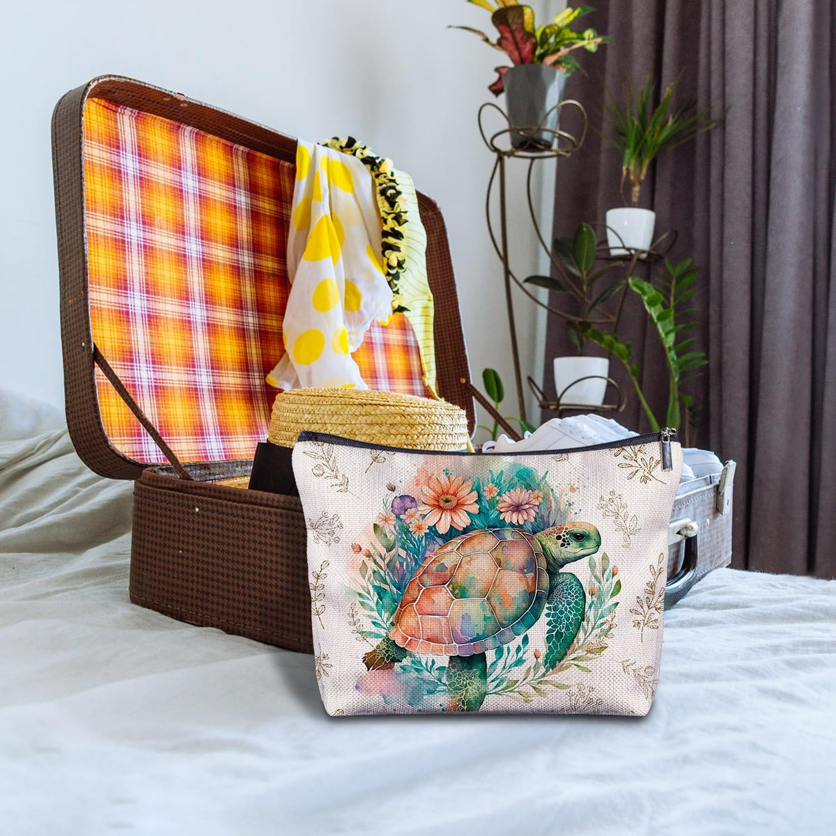 Sea Turtle Makeup Bag- Sea Turtle Gifts for Turtle Lovers Women Girls Friends, Turtle Cosmetic Bag for Purse Travel Bag, Turtle Zippered Bag for Women