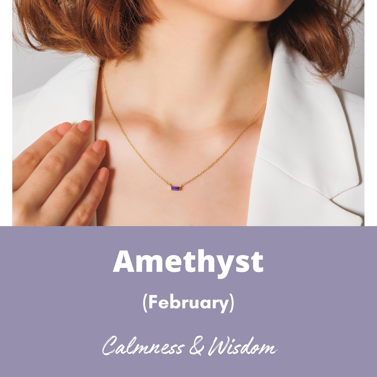 Amethyst Necklace for Women, Premium Gold Minimalist Rectangle Necklaces - Tarnish Free 18K Gold Plated Certified S925 Statement Necklace Gold Jewelry for Women - Mothers Day Gifts for Mom Wife