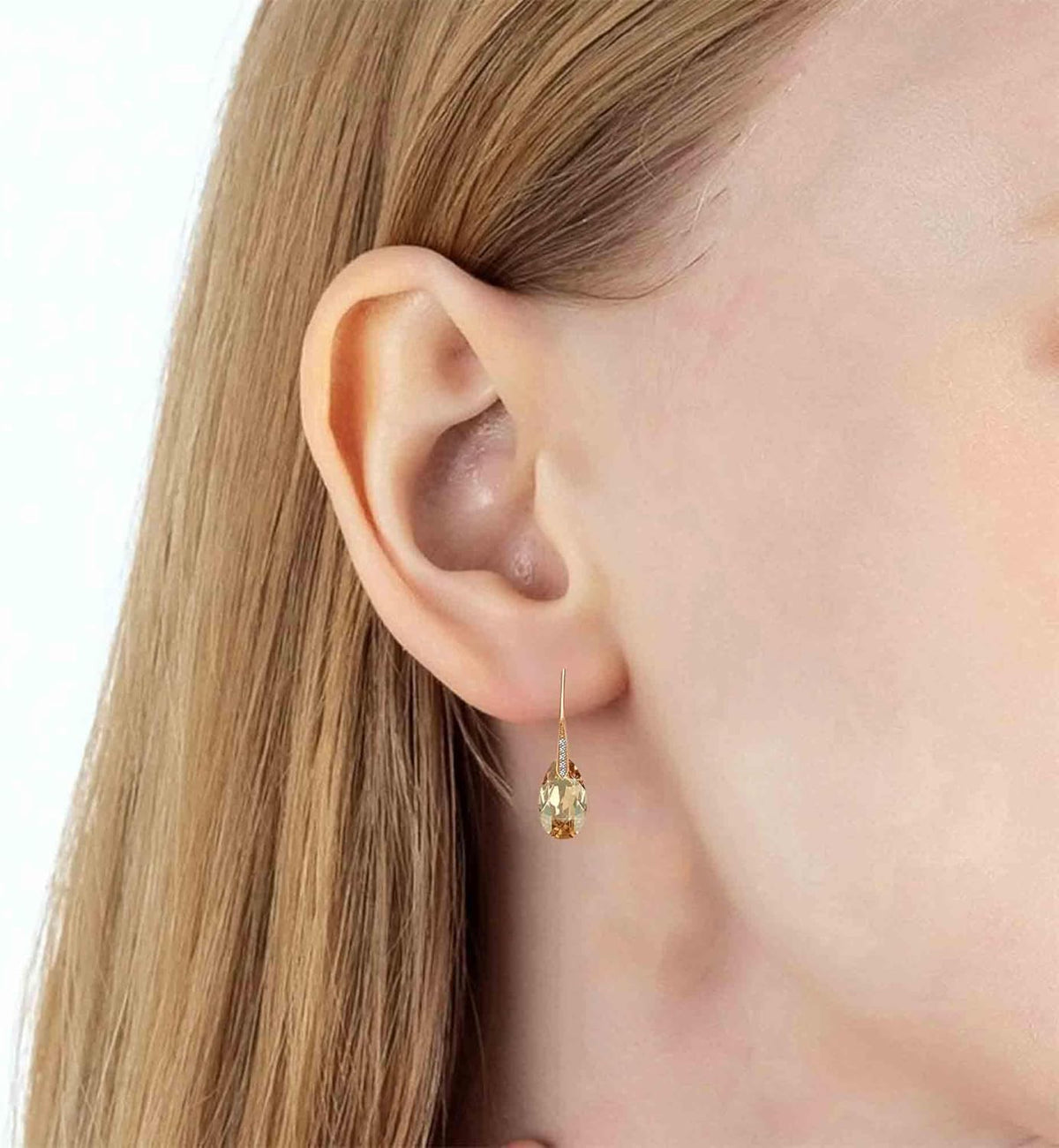 Austrian Crystal Teardrop Dangle Earrings for Women Drop Hook Earring 14K Rose Gold Plated Hypoallergenic Jewelry