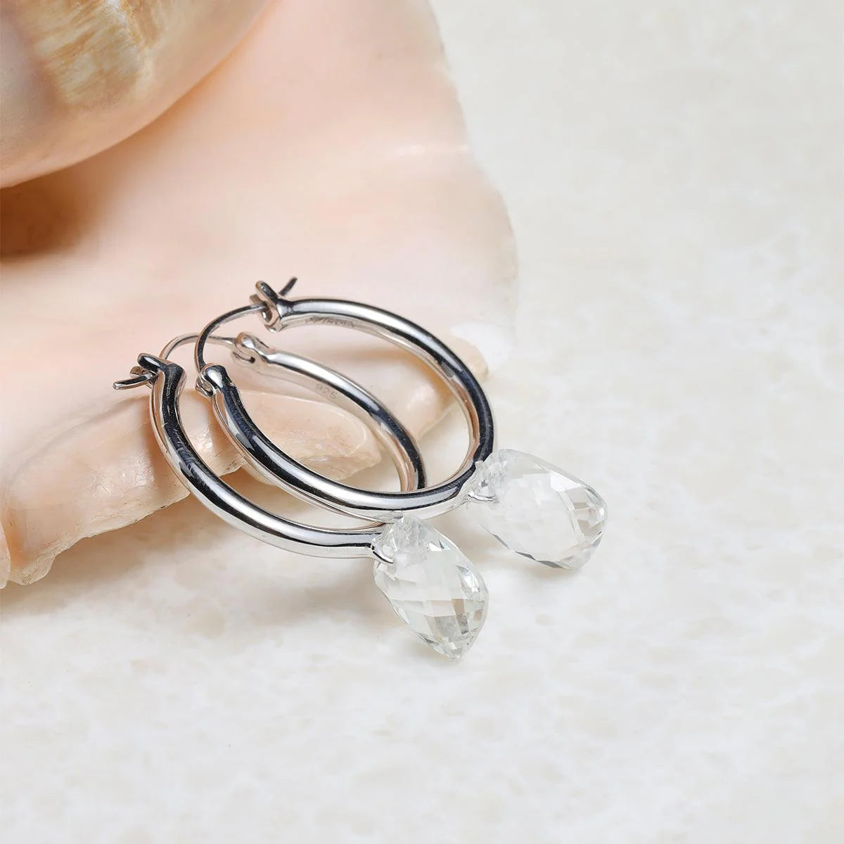 White Topaz Solid 925 Sterling Silver Hoop Earring