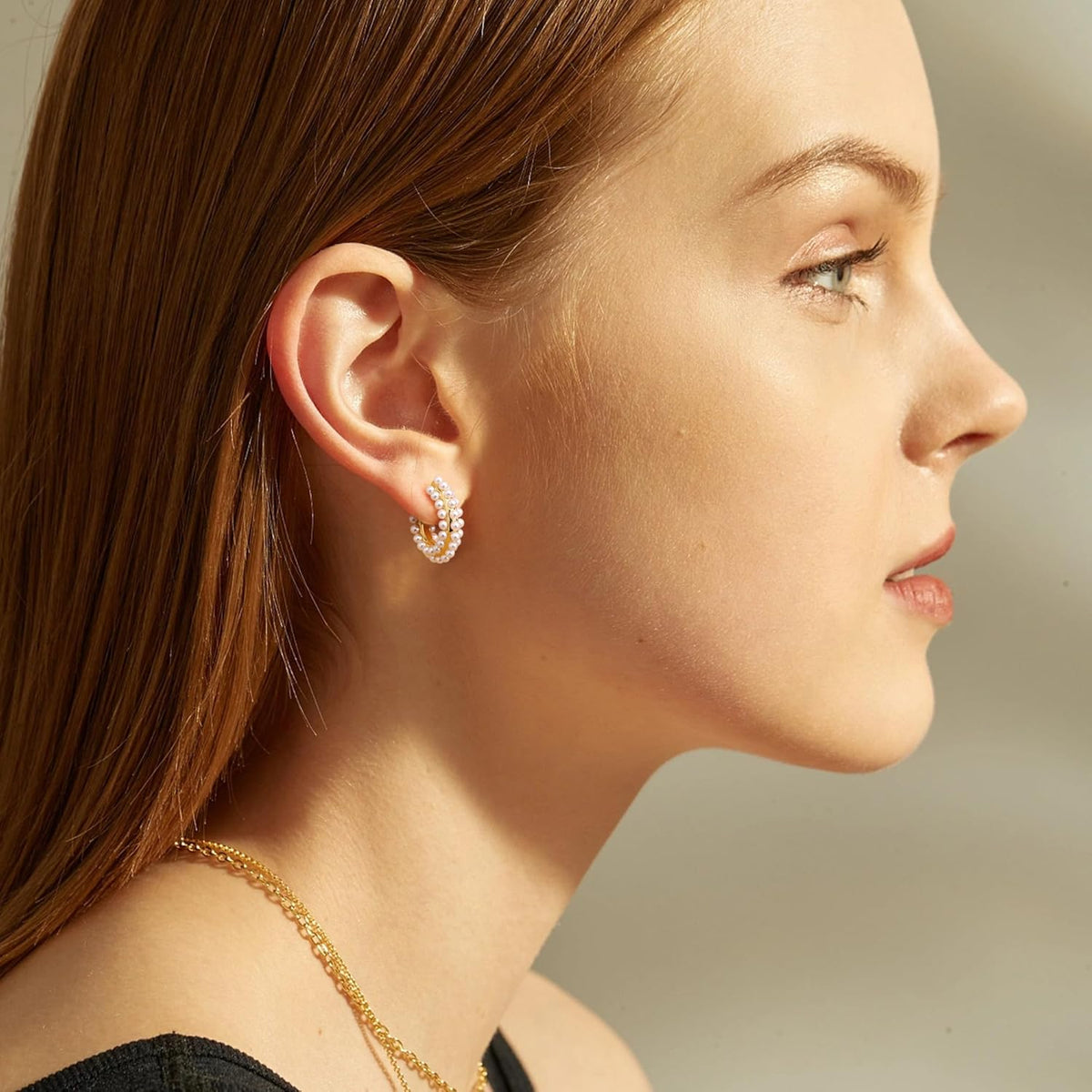 Pearl Hoop Earrings for Women, 14K Gold Plated Pearl Drop Earrings 925 Sterling Silver Gold Pearl Hoops Earrings Trendy Lightweight Hypoallergenic Pearl Earrings Jewelry