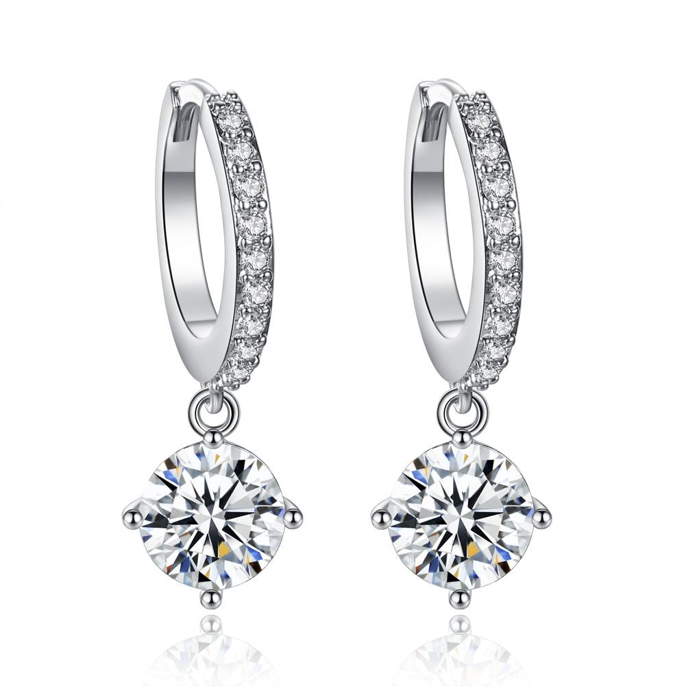 Luxurious 18K Real Gold Silver Plated Crystal Dangle Hoop Earrings for Women Drop & Dangle Earrings Cubic Zirconia Clip-On Charm Earrings Diamond Earring Set